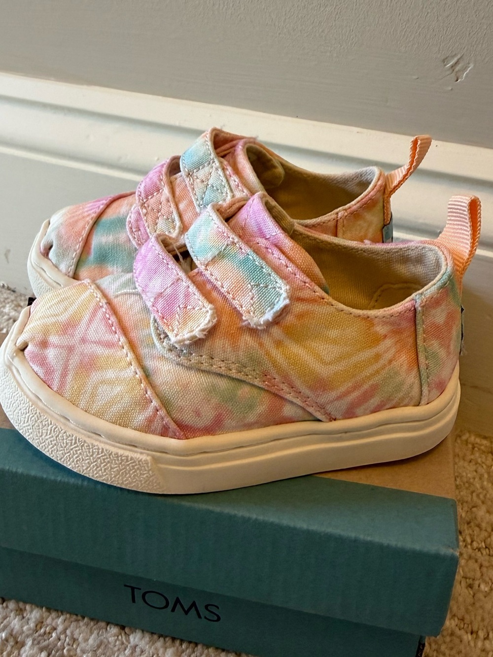 TOMS Kids Pastel Tie-Dye Velcro Sneakers - Pink Blue Yellow